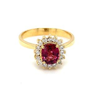 Certified Red Spinel 1.26ct Diamonds 18K Gold Ring